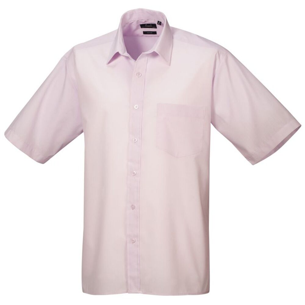 Premier Mens Short Sleeve Formal Poplin Plain Work Shirt / Pink